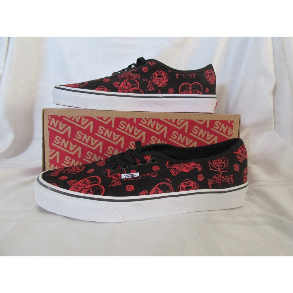 Vans Authentic Love you To Death Black Red Shoes Men's Sz 9 Wmn Sz 10.5 NEW Emo